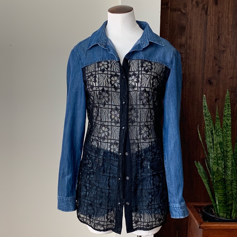 Calzedonia Cobey Italian Lace/ Denim Top Sz M